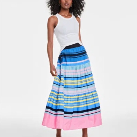 NWT On‎ 34th striped tiered maxi colorful skirt size 2, 100% cotton - Picture 1 of 9